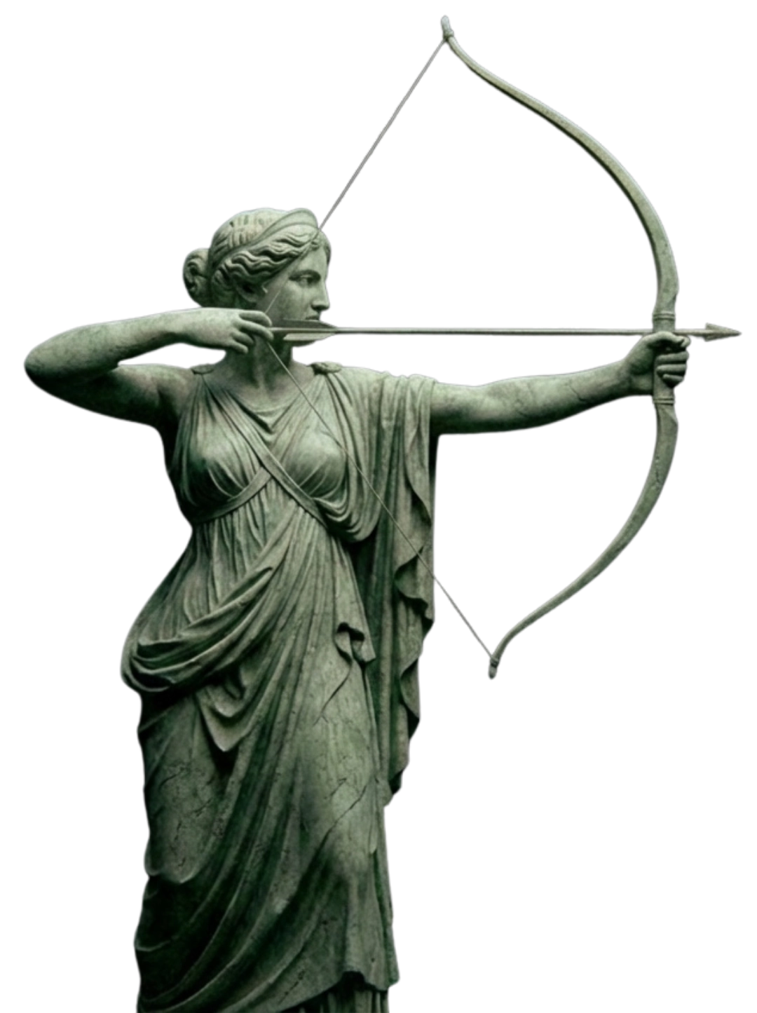 Statue of a woman aiming a bow and arrow to the right